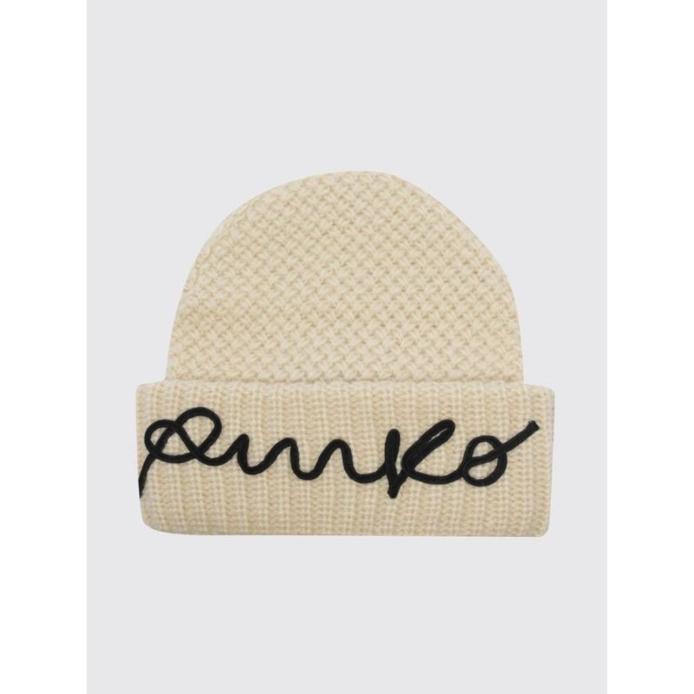 Pinko Women Pinko Rib-Knit Beanie Hat With Cuff And Embroidered Logo